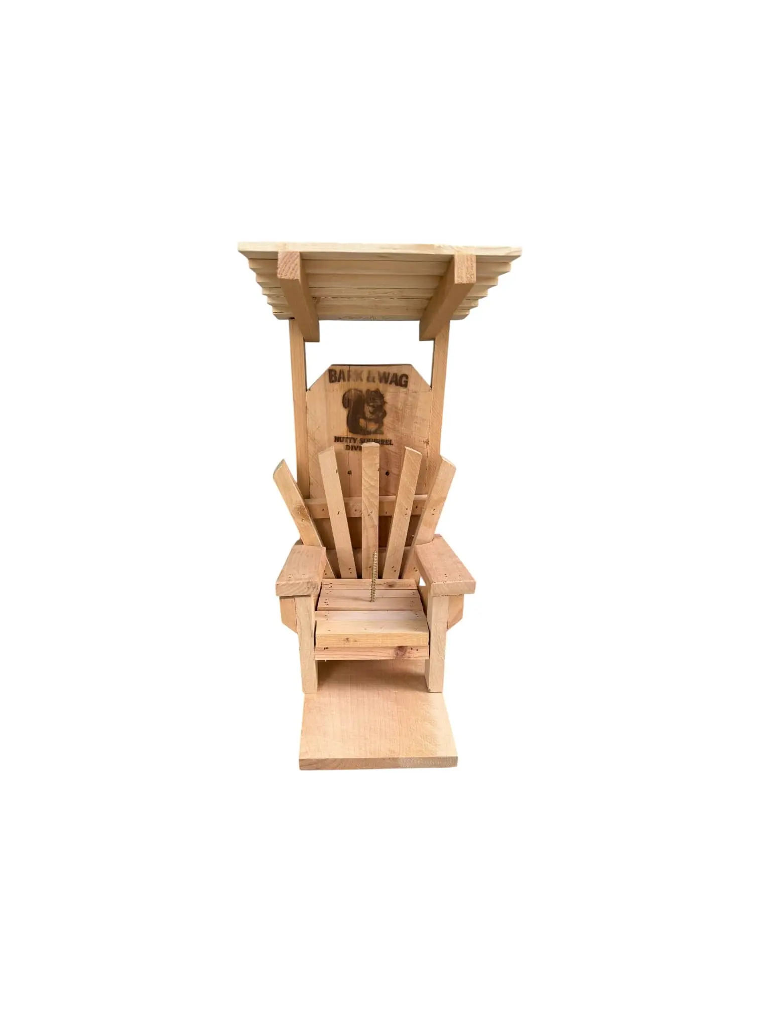 The Captain's Cabana Classic Covered Torched Wood Squirrel Feeder - Single Unit, 7.5" Wide x 15" Tall Adirondack Chair Feeding Tool, Weatherproofing, Corn Protection, All Seasons Pet Supply, Covered Chair, Standard Size
