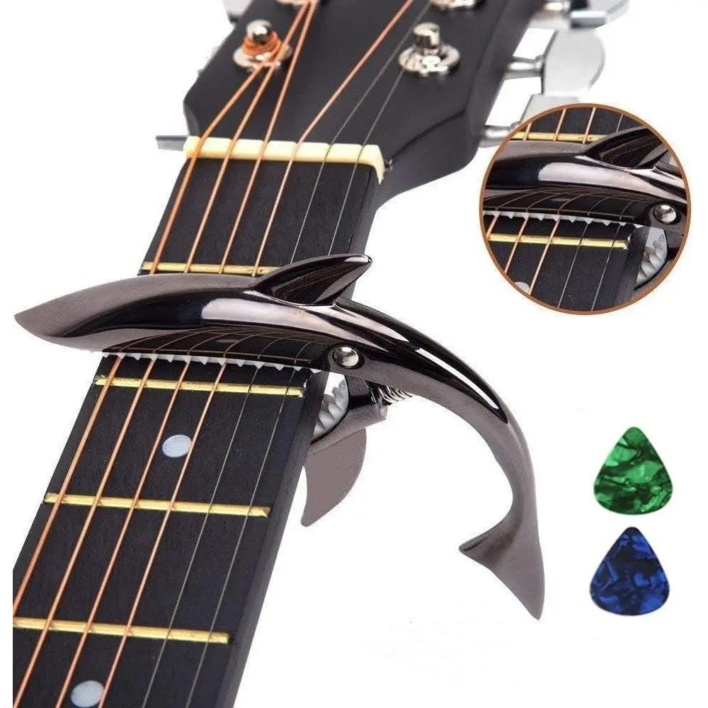 Zinc Alloy Guitar Capo Shark Capo for Acoustic and Electric Guitar with Good Hand Feeling, No Fret Buzz and Durable(Black)