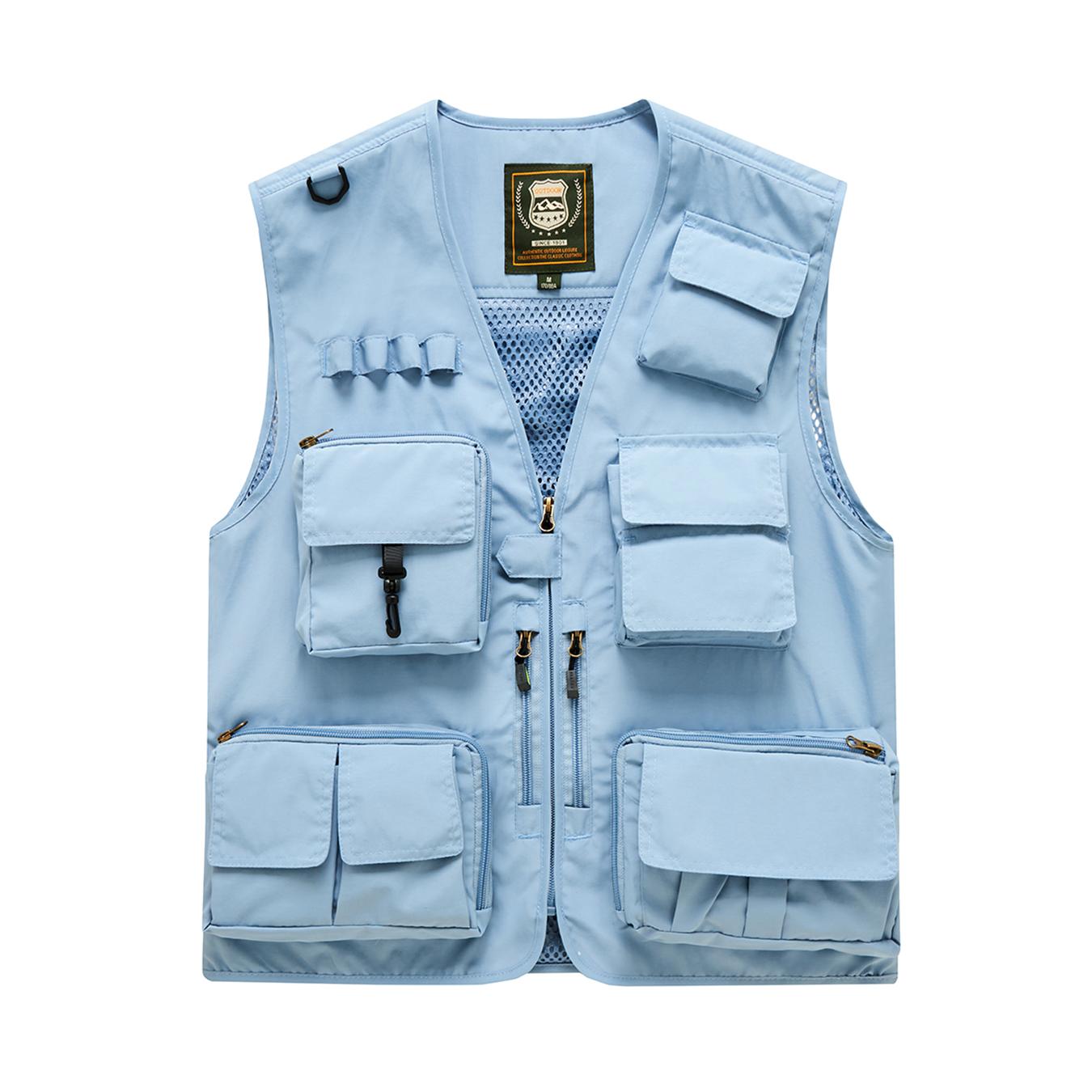 Men’s multi-pocket utility fishing vest, lightweight breathable outdoor vest lined with mesh, functional work vest for hiking, photography, and hunting