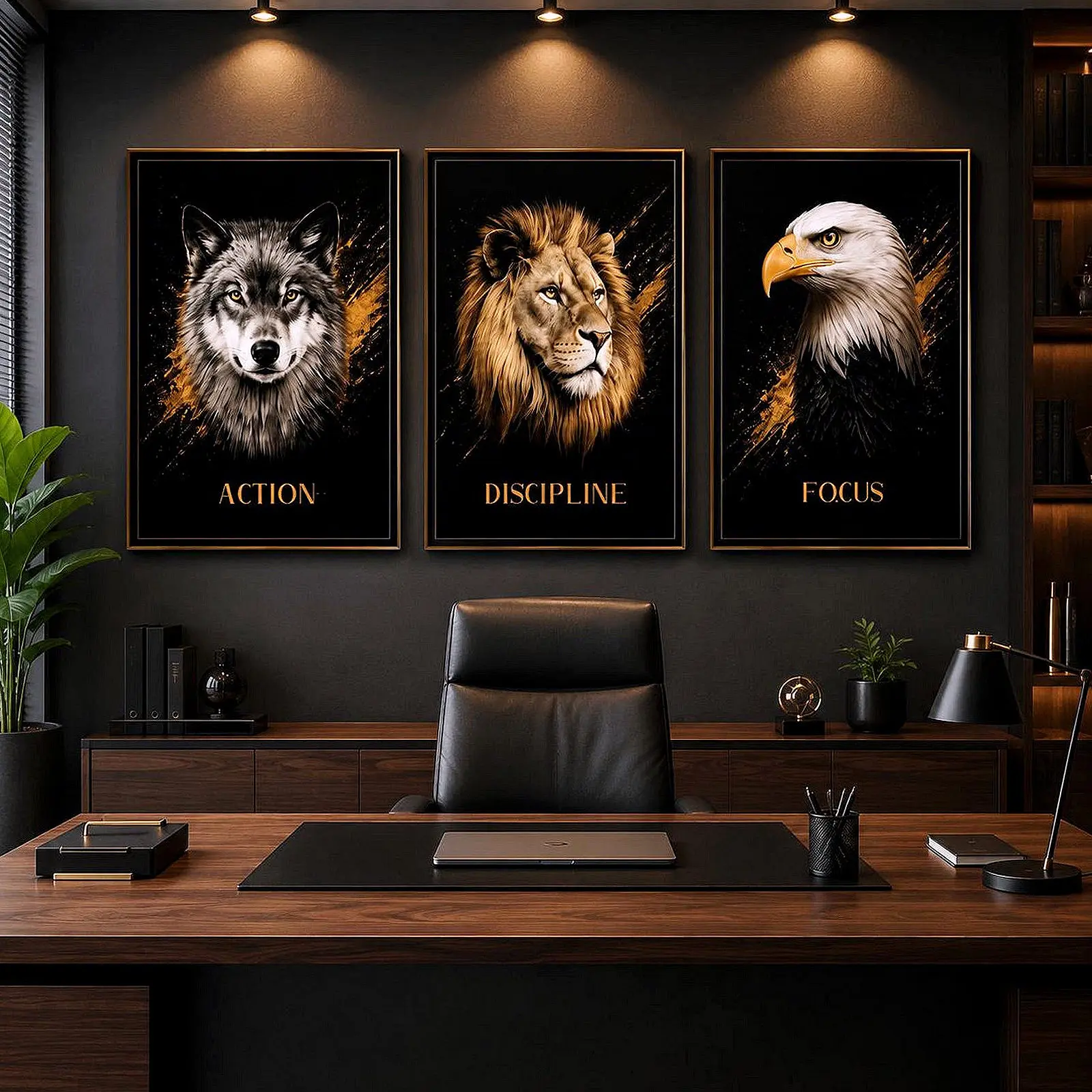Action Discipline Focus Poster Set of 3, Premium Quality Wall Art Poster, Unframed, Motivational Office Decor, Unique Trendy Gift
