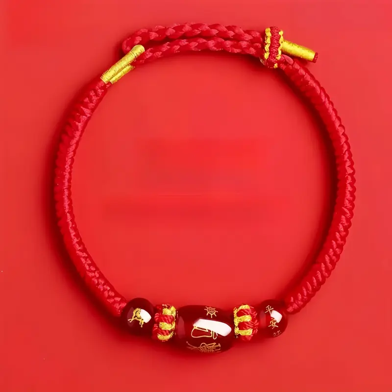 Unisex Braided Red Cord Bracelet-Bangle, 2026 Chinese Zodiac Charm (Goat, Rooster, Rabbit) with Wealth Bead, Braided Jewellery for Wealth & Prosperity, Bracelet with Charms Costume Accessory Gift for Women