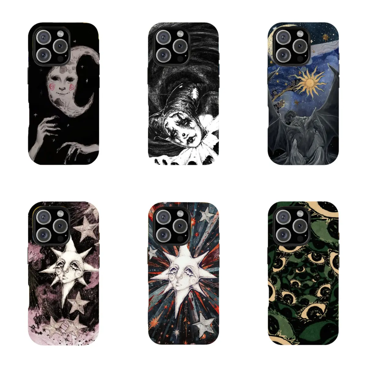 Whimsigoth Celestial Star & Dark AcademiaClown Phone Case, Retro Y2K GrungeAesthetic Phone Cover for iPhone 17 Pro Max16 15 14 13 12 11, Accessories, Smartphone