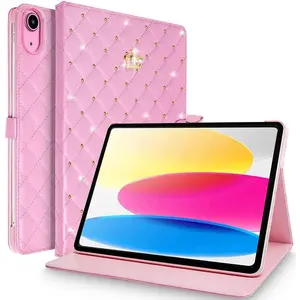 for iPad (A16) 11th Generation 11 Inch 2025/iPad 10th Generation 10.9" 2022 Case, Girly Crown Rhinestone Cute Elegant PU Leather Auto Sleep/Wake Stand Shockproof Case for iPad 11th/10th,