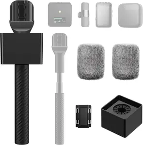 TP40 Adjustable Wireless Mic Handle Compatible with DJI RODE Hollyland All Lavalier Mic Stand Channel Flag Box Rubber Grip Wind Muff for Reports244