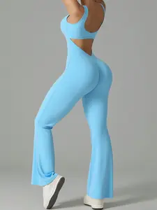 Women's Yoga Jumpsuit, Backless High Waist Wide Leg Pants, Slim Fit Exercise & Daily Wear, Comfortable Home Training, Workout Jumpsuits, Sporty Comfy Jumpsuit, Sportswear Jumpsuits