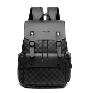 Men's Checkered Backpack - Large Capacity Bag with Adjustable Padded Straps, Multiple Compartments & Zipper Closure Commuting, Office, Business Travel, Storage Bag | Stylish Men's Backpack | Professional Look Bag