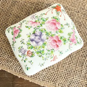 Nora Vintage Chinoiserie Porcelain Ceramic Hand Painted Floral Jewelry box with Lid