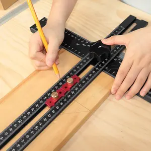 Adjustable 2-in-1 Drilling Positioning Ruler, Drywall T Square Ruler, Aluminum Alloy Cabinet Hardware Jig, Cabinet Drawer Door Hole Drilling Template