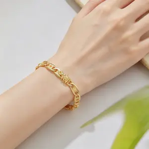 14K Gold Plated Elephant Link Bracelet for Women, Lucky Figaro Chain Charm Bracelet, Bring Good Luck & Positive Energy, Fashion Jewelry Gift for Mother's Day, Birthday, Christmas