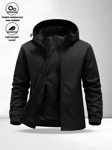 Men's Lightweight Casual Hooded Jacket with Zipper Pockets, Breathable Comfort Fabric, Fitted Regular Fit, Daily Streetwear Coats