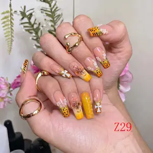 Nailbeebee Z29 1.3 inch Handmade Press-On Nails | Reusable,Salon-Quality,Long-Lasting,Glossy Design |  For Daily Office & Workplace,Date Nights & Romantic Outings,Shopping & City Leisure Trips,Holiday & Short Travels