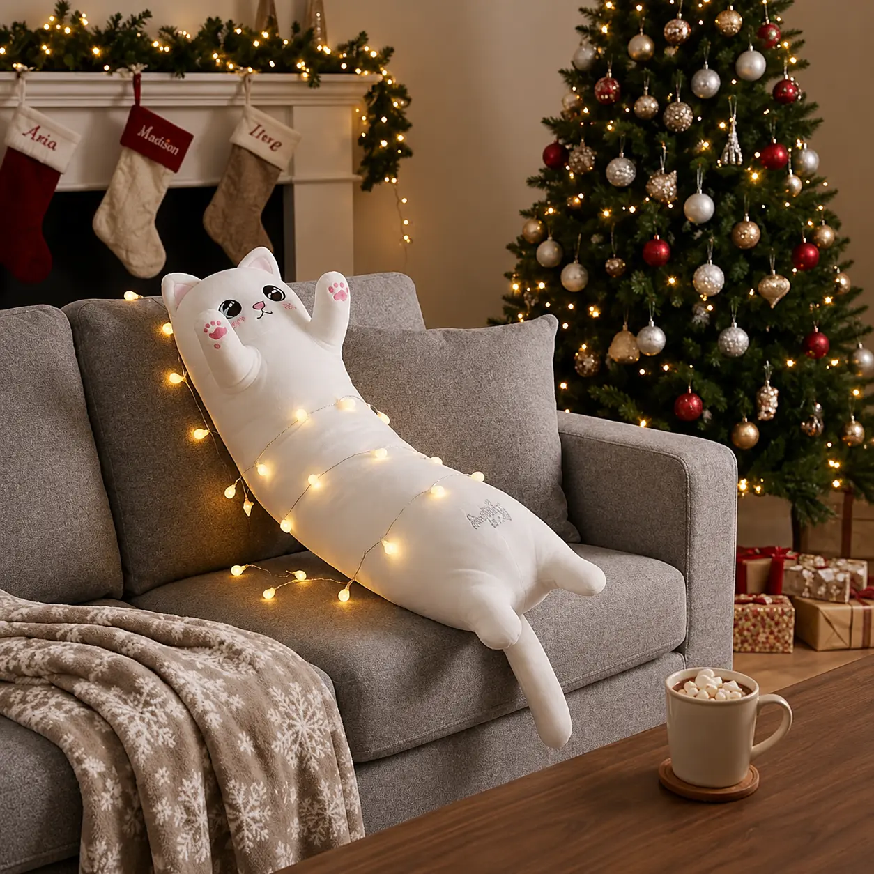 CHUBBYJOY Long Cat Plush Pillow, 20" 27" Soft White Cat Stuffed Animal Body Pillow, Lovely Plush Gift, Cute Girly Gifts for Sleeping, Soft Huggable Stuffed Animal, Stuffed Plushies, Summer Vibe Item, House Decor, Perfect Gift For Cat Lovers