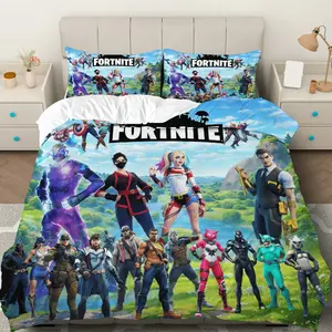 3PCS Duvet Cover Set, 1 Duvet+2 Pillowcases(Without filler), Fortnite Battle Royale Gaming Character Action Adventure theme, Christmas bedding set, Game Room Decor Suitable for decoration Bedroom, Dorm, Man Cave, Lounge.