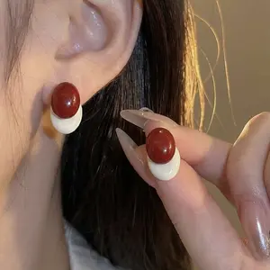 New double-sided color-blocking beaded earrings for women, DDES0030 fashionable earrings with a light luxury and high-end feel, unique and stylish design DDES0030