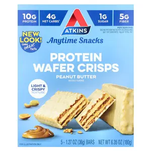 Atkins Anytime Snacks, Protein Wafer Crisps, Peanut Butter, 5 Bars, 1.27 oz (36 g) Each