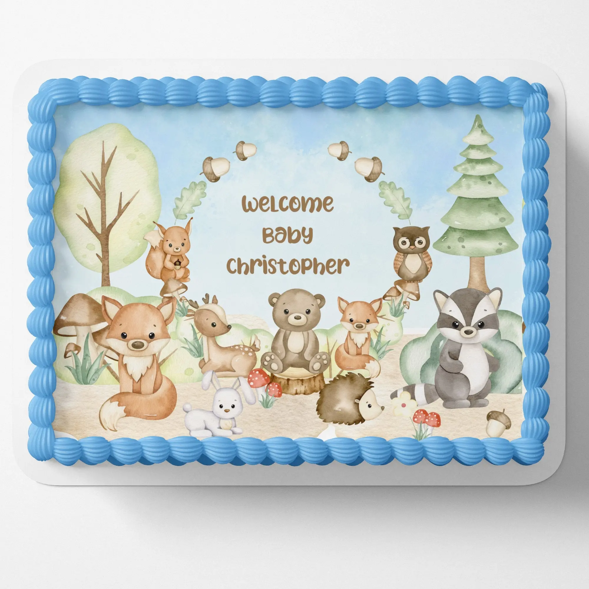 WOODLAND BABY SHOWER Cake Topper Edible Image Woodland Edible Image Forest Baby shower cake Decorations Personalized cake topper