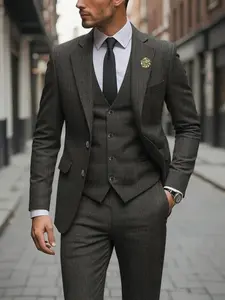 Vintage Checkered Men's Three-Piece Slim Fit Suit, Formal Wear, Menswear, Business Elite & Groom, Ideal for Weddings, Business Meetings, Retro Parties, Formal Events