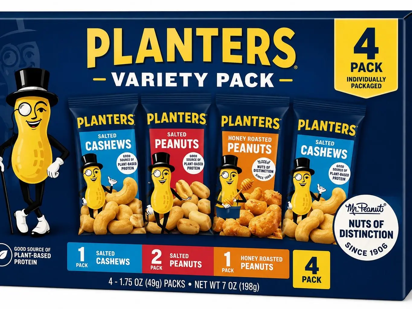 Mixed Nuts Variety Pack, Roasted Cashews & Peanuts Snack Assortment, Individual Grab-and-Go Packs, 4 Pack