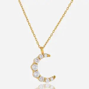 WSY jewelry  White Round Zircon Moon Pendant Necklace: Simple, Stylish, Versatile Accessory.
