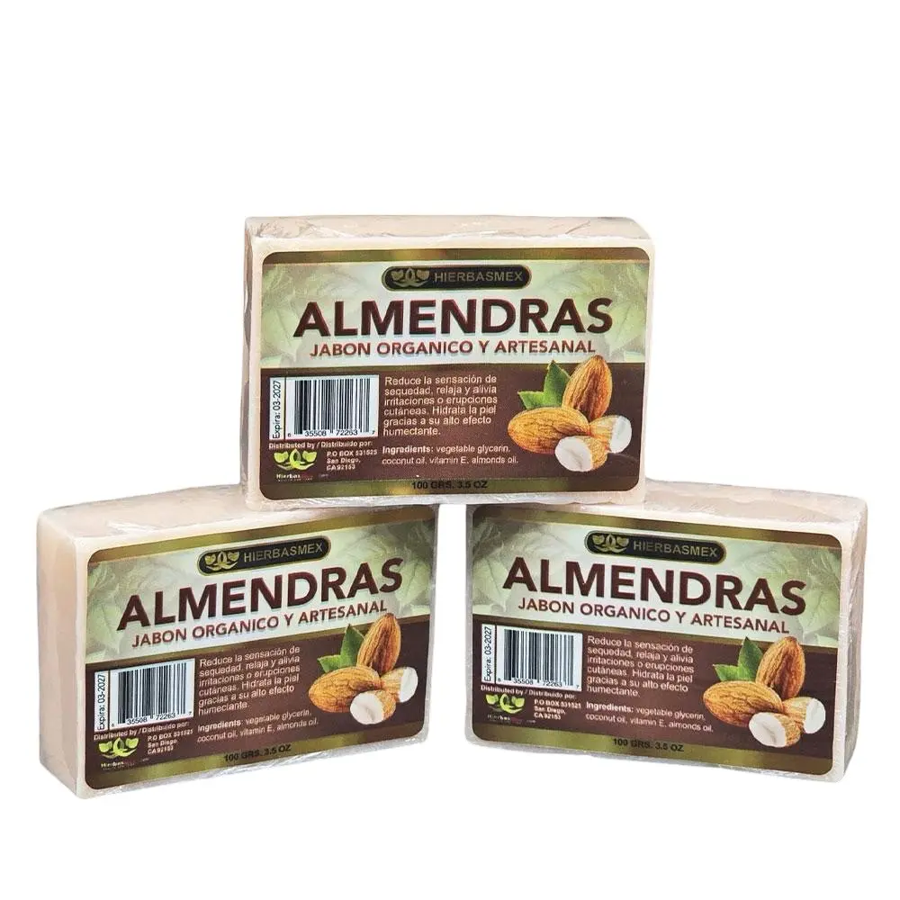 3 Pack Jabon de Almendras Barra Almond Bar Soap 100gr. Jabones Combo