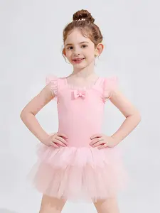 Toddler Pink Ballet Tutu with Fluttering Ruffles, Bow Decoration, Multi-Layer Mesh Design — Everyday Ballet Practice Wear