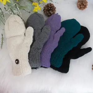 Hand Knit Convertible Mitten, Winter Unisex Gloves with Fleece Lining, Comfy and Warm Ski Gloves, Merino Wool, Texting Fingerless Gloves, Unisex Winter Gloves