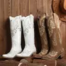 Pasuvo Women's Chic Cowboy Boots - Sparkly Rhinestone, Classic Embroidery, Pointed Toe, Pull-On Zipper, Retro Tall Block Heel, Rubber Sole, Western Elegance, Feathers, Lace, All-Season Women's Shoes, Western Clothing, Cowgirl Stuff