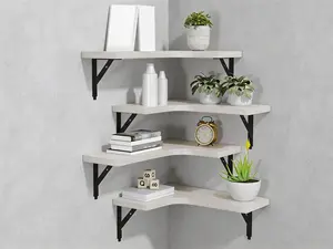 4-Piece Wall Mounted Corner Floating Shelves, Rustic Wood Wall Storage and , Suitable for Home Decoration, Bathroom, Kitchen, Bedroom, Living Room and Office Use (Black)
