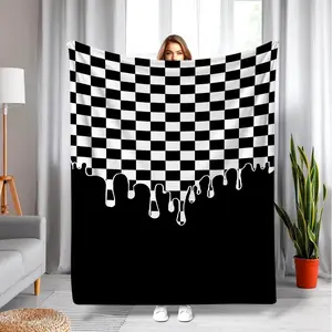 Minimalist Black and White Plaid Flannel Blanket Exquisite Design All-Season Use for Napping Office Sofa Ride Perfect Gift Choice with Durable Edges Fun Patterns Throw
