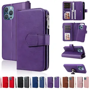 2-in-1 Wallet & Phone Case for Apple iPhone 17 Pro Max/iPhone 11/12/13/14 Pro/15 Plus/16 Pro Max Protective Leather Case Mini 2-in-1 Plus Zipper Wallet Flip Style