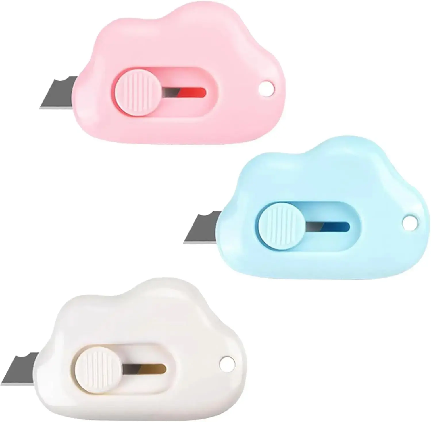 Box Cutters - 3 Pack Retractable Letter Opener Adorable Cloud Tiny Paper Cutter for Key Chain Pocket Bag Package Envelope Mail Letter Box Paper DIY Projects for Girls and Boys Compact Safe & Versatile