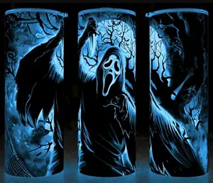 Glow in the Dark Scream 90s Ghostface Horror Movie Cup Mug Tumbler Cup 20oz Stainless Steel, Insulated, Durable, Reusable,  Perfect for Scary Movie Fans.