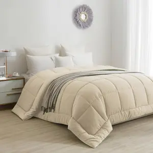 BedTreat Down Alternative Comforter Twin Duvet Insert With Corner Tabs, All Season Quilted Bed Comforter Box-Stitched Twin Comforter Beige，Machine Washable Microfiber Bedding