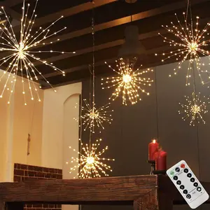 200LED Hanging Sphere Lights,  Operated Starburst Lights, 8 Modes Dimmable Remote Control,  Fairy Light, Copper Wire Light for Indoor Outdoor Christmas Decor (Warm White)