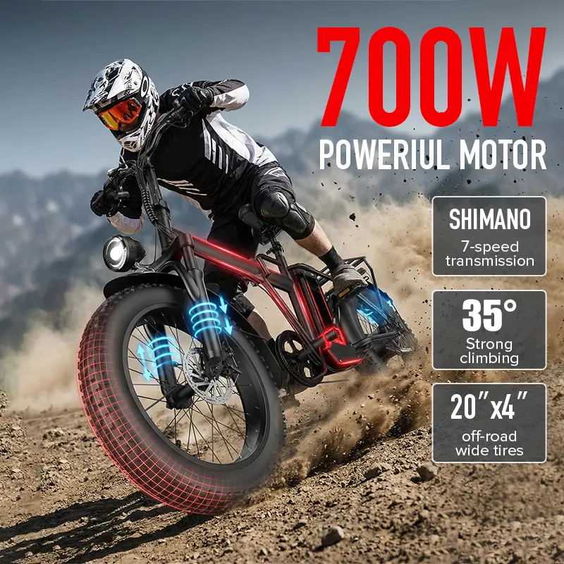 Unisex Adults' 20-in Folding Electric Bike - 700W Motor, 20 MPH Max Speed, Double-Seat Design, Mountain Biking Unisex Adults' 20-in Folding Electric Bike - 700W Motor, 20 MPH Max Speed, Double-Seat Design, Mountain Biking