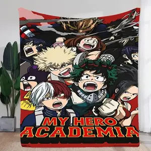 My Hero Academia Vibrant Red Background Throw Blanket - Dynamic Anime Design Featuring Iconic Characters Like Deku, Bakugo, and