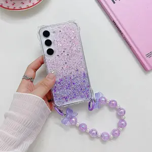 Glitter Phone Case with Lanyard, 1 Count Portable Anti-lost Phone Protective Cover, Phone Accessories Compatible with Samsung, Smartphone