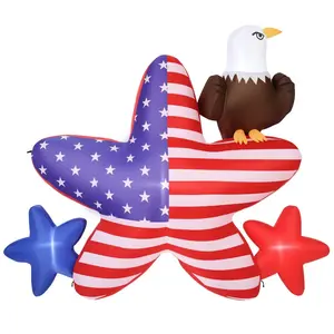 fathersdaygift VEVOR 4.82 ft Patriotic Inflatable Decoration, Fourth of July Blow Up Inflatable Independence Day Decoration, Five-pointed Star Eagle with Built-in LED Lights for Holiday Indoor Outdoor Yard Decor