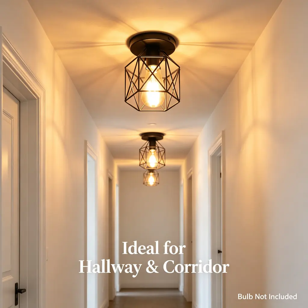 4-Pack Black Industrial Flush Mount Ceiling Light, Vintage Metal Cage E26 Lamp for Hallway Foyer Indoor Use, Warm Glow Compatible, Bulb Not Included