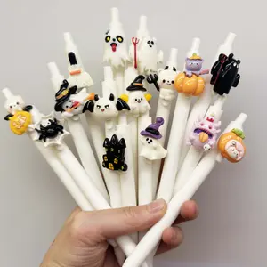 5/15/25pcs Creative Simple and Cute Halloween Festival Styling Theme Stretchable Ballpoint Pen Campus Design Halloween Pumpkin Series Pre school Season Pressing Neutral Pen Color Random