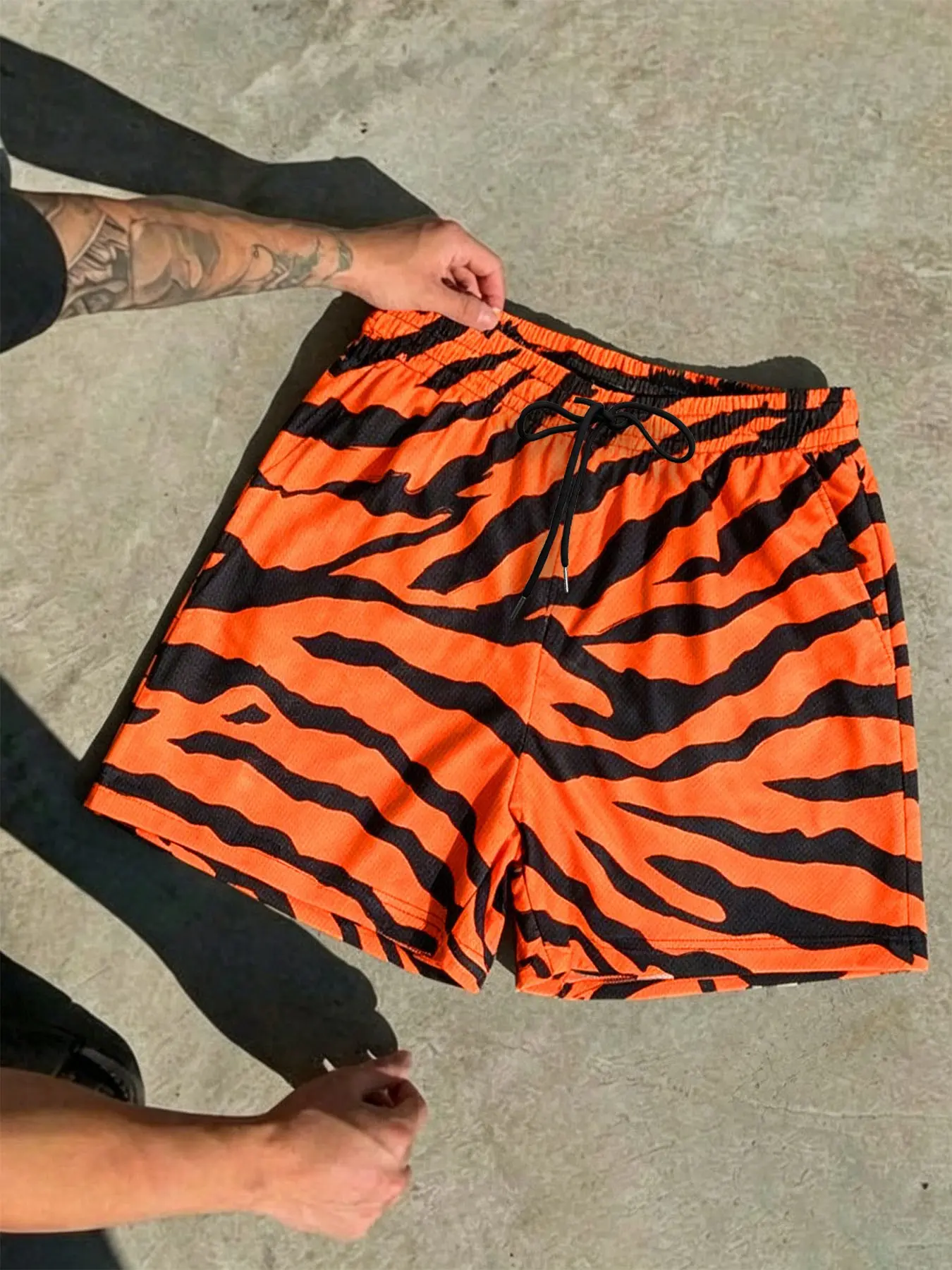 Men's Casual Summer Shorts, Drawstring Waist Design with Striped Pattern, Perfect for Vacation and Daily Wear, Comfortable Fit, Drawstring Waistband Shorts, Casual Streetwear Shorts, Orange