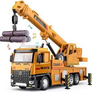 Toy for Boys 13.5" Large Crane Truck with Lights and Sounds, Open-able Doors, Friction Powered Construction Truck Toys Gift for Kids