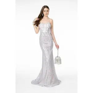 Silver Prom Dress Open Back Spaghetti Straps Special Occasion Dress