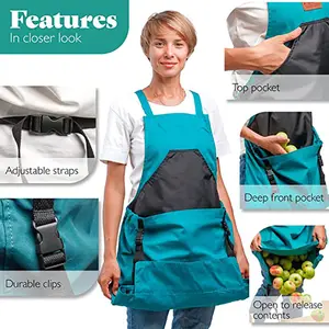 Garden Apron with Large Pockets, Fruit Vegetable Harvest Bag, Quick Release Adult Gardening Apron, Garden Storage Bag, Dirt Resistant Apron