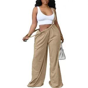 YOOTIKO Womens Suspender Overalls Loose Fit High Waisted Tie Back Wide Leg Pants Casual Jumpsuit Romper