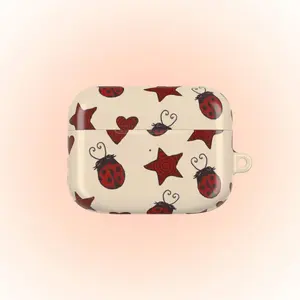 Ladybug Stars Hearts AirPod Case, Y2K Art Cover, Cute Accessories, Keychain Clip Kawaii Gift, Trendy Protective AirPods Pro 1 2 3 4 Gen