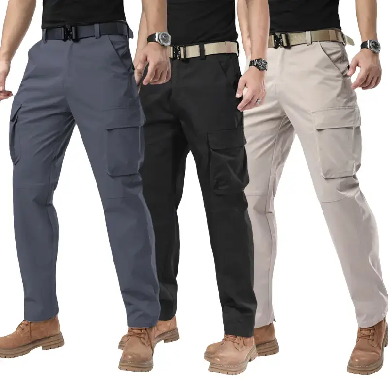 Male Universal Breathable Machine Washable Men's Multi-Pocket Tactical Cargo Pants - Normal Type Outdoor Hiking Work Trousers (Sports & Outdoor Clothing), Synthetics, All Seasons, Gray + Black + Khaki, Multi-Pockets, Outdoor Wear, Regular Cut