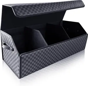 Car Organizers and Storage - Trunk Organizer for Suv Car,Car Trunk Leather Storage Box,Extra Large,Magnetic Lid,Collapsible and Adjustable