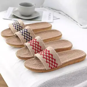 Vibrant Red Breathable Linen Slide Slippers with Soft Cushioning Non-Slip EVA Soles for All-Season Home Comfort Women Footwear