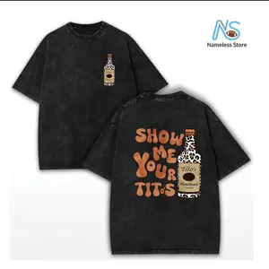Customization according to image: Leopard Print Elements, SHOW ME YOU TITOS Humorous Text Memes, Men's Washed Double-Sided Printed Vintage T-Shirt, Women's Machine Washable and Wearable Old T-Shirt, Durable and Comfortable Fabric, Street Fashion Sense, Su